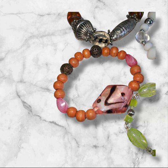 Lot of 4‎ Lampwork Art Glass Bead Stretch Bracelets - Picture 9 of 10